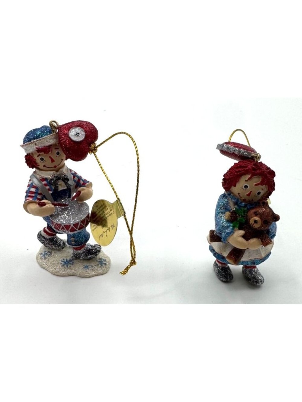 Danbury Mint Raggedy Ann & Andy Glittery Christmas Ornaments Little Drummer Boy